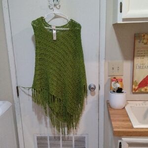 Chico's Olive Green Knit Poncho with Fringe